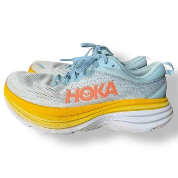 HOKA ONE ONE Bondi 8 Blue Summer Song Blue Yellow Country Air Size 9B - Picture 2 of 7